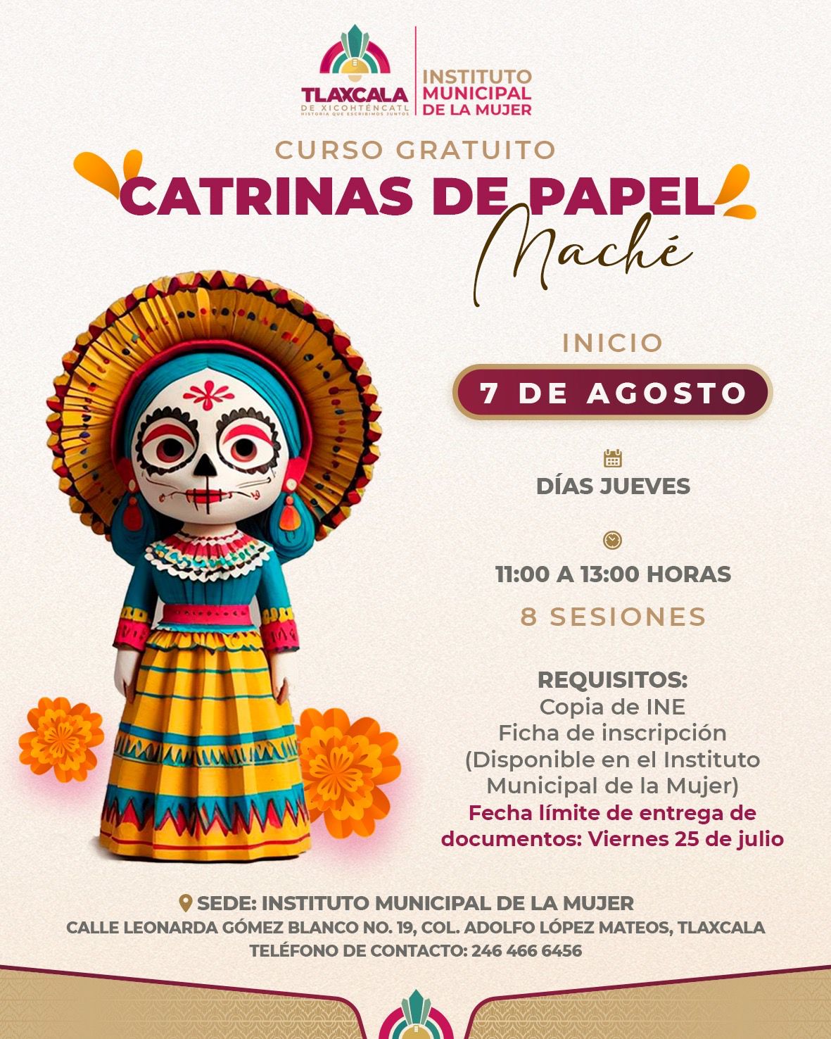 Invita Ayuntamiento de Tlaxcala al curso gratuito para mujeres sobre la elaboración de catrinas de papel maché